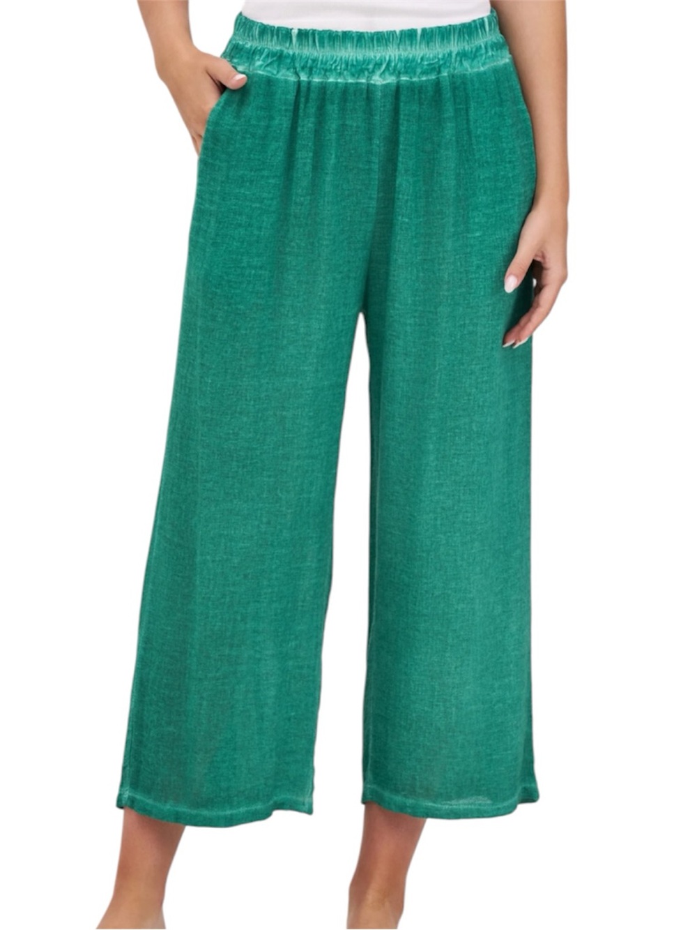 NWT M Green Linen Wide Leg Pants - Made in Italy - Size Large